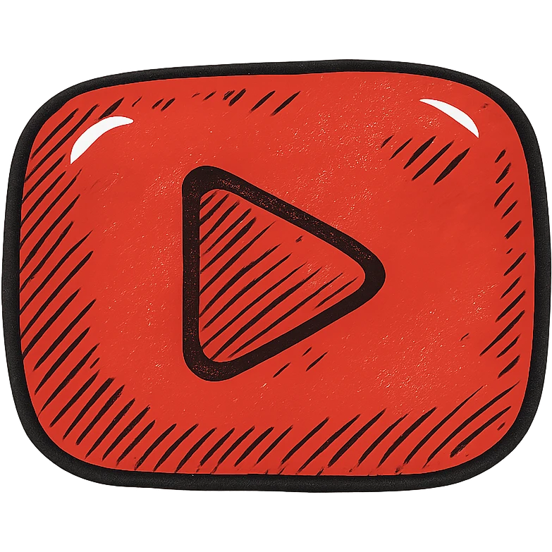 puffy cartoonish YouTube logo in red, rounded bubble-like shape, bold outlines, deep shadows, bright highlights, no background, juicy outlined style emoji
