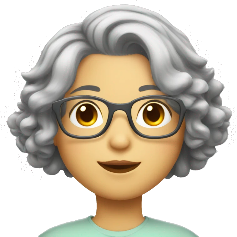 Female grey short bouncy hair glasses love heart emoji
