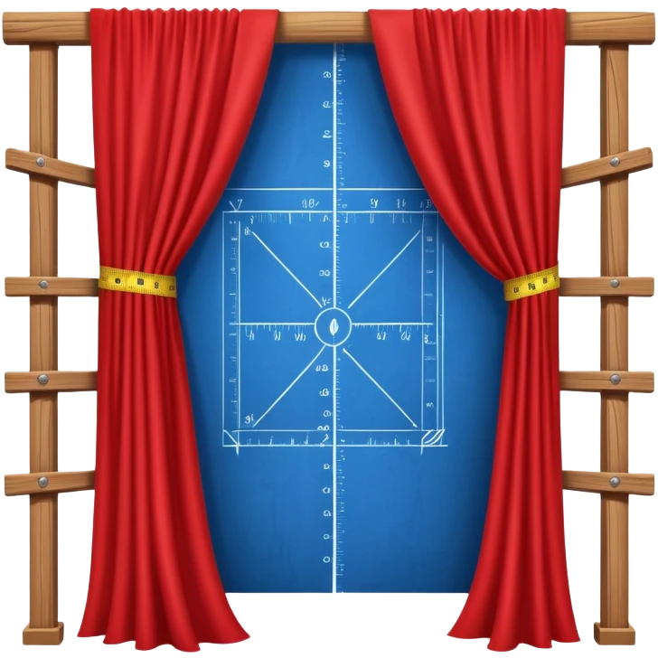 A blueprint unfolding beneath a red curtain, with a wooden beam and measuring tape crossing over it — a fusion of structure, story, and vision. emoji