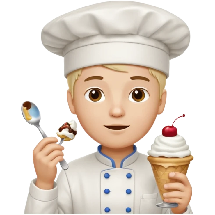 Young Male Chef eating sundae with spoon emoji