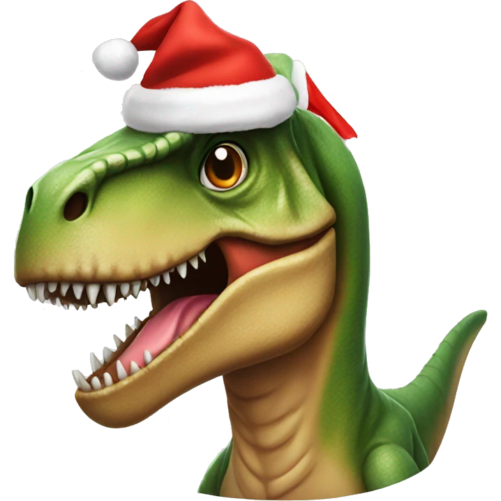 T-Rex with Christmas hat emoji