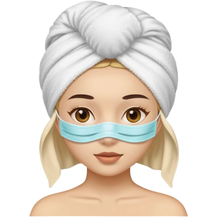 Chica con mascarilla y una tualla en la cabeza emoji