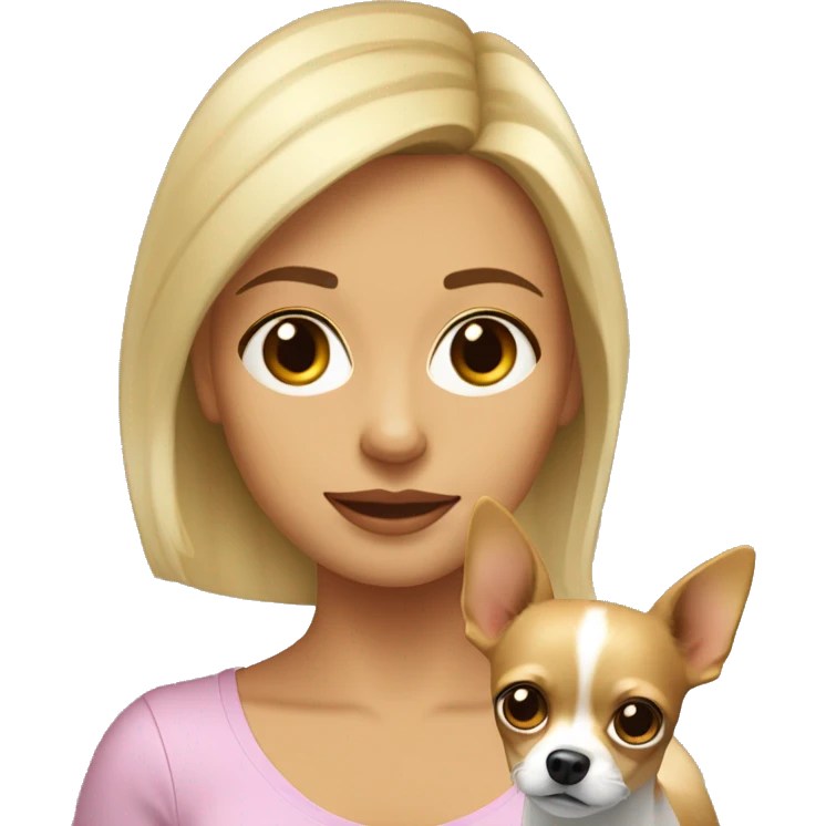 mujer con pelo muy corto rubio y su perro Chihuahua emoji
