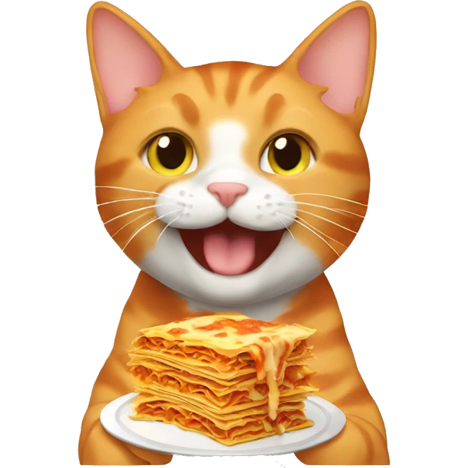orange tabby cat eating lasagna emoji