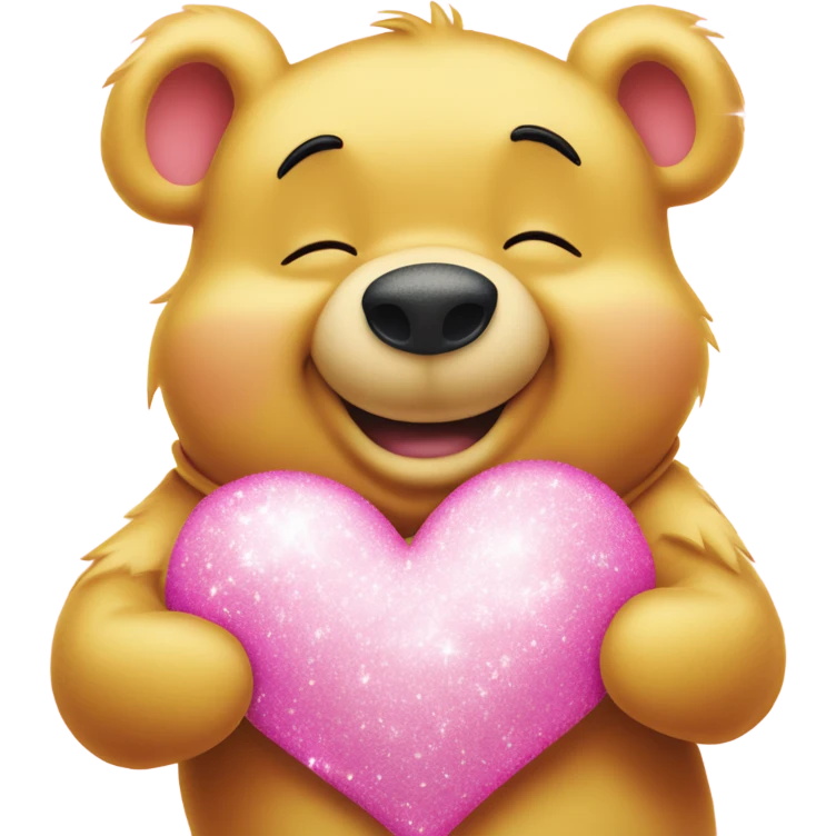 Winnie the Pooh with sparkles in a pink heart emoji