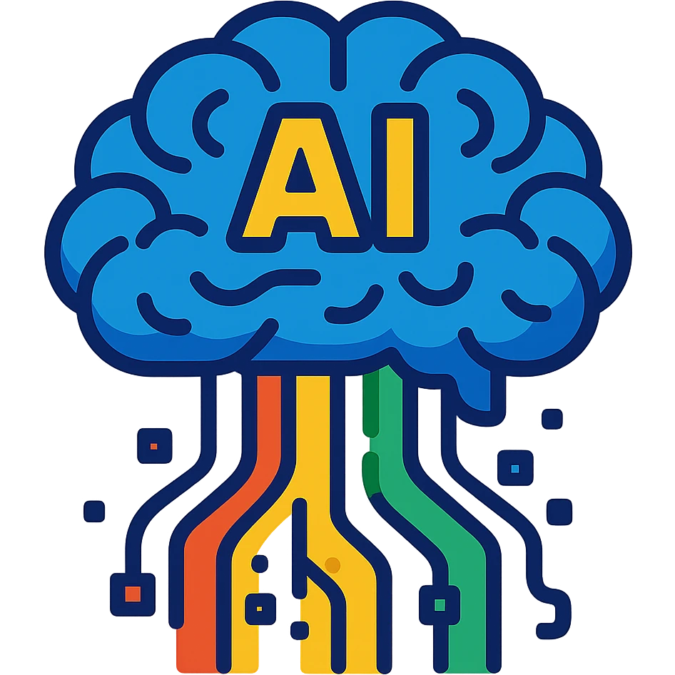 AI brain with colorful data streams emoji