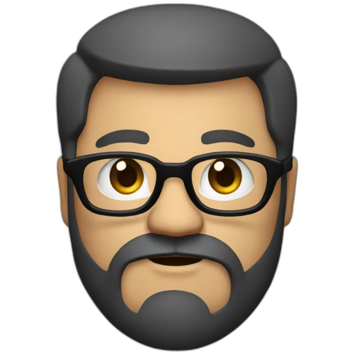 Mid age angry chubby developer with light brown skin long beards and glasses and a very short black hair emoji