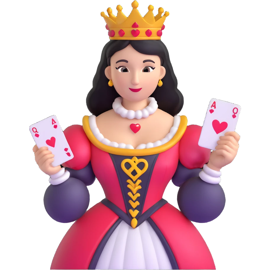Queen of Hearts from Alice in Wonderland, holding a playing card emoji