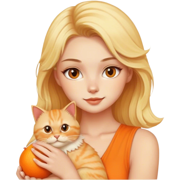 Blonde model holding an orange fluffy cat emoji