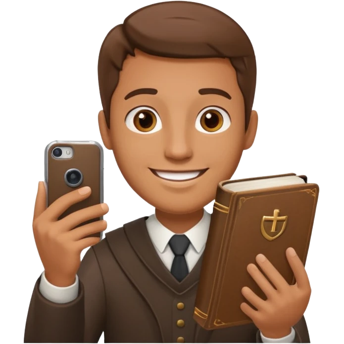 un homme avec une bible a la main qui fais un selfie  emoji