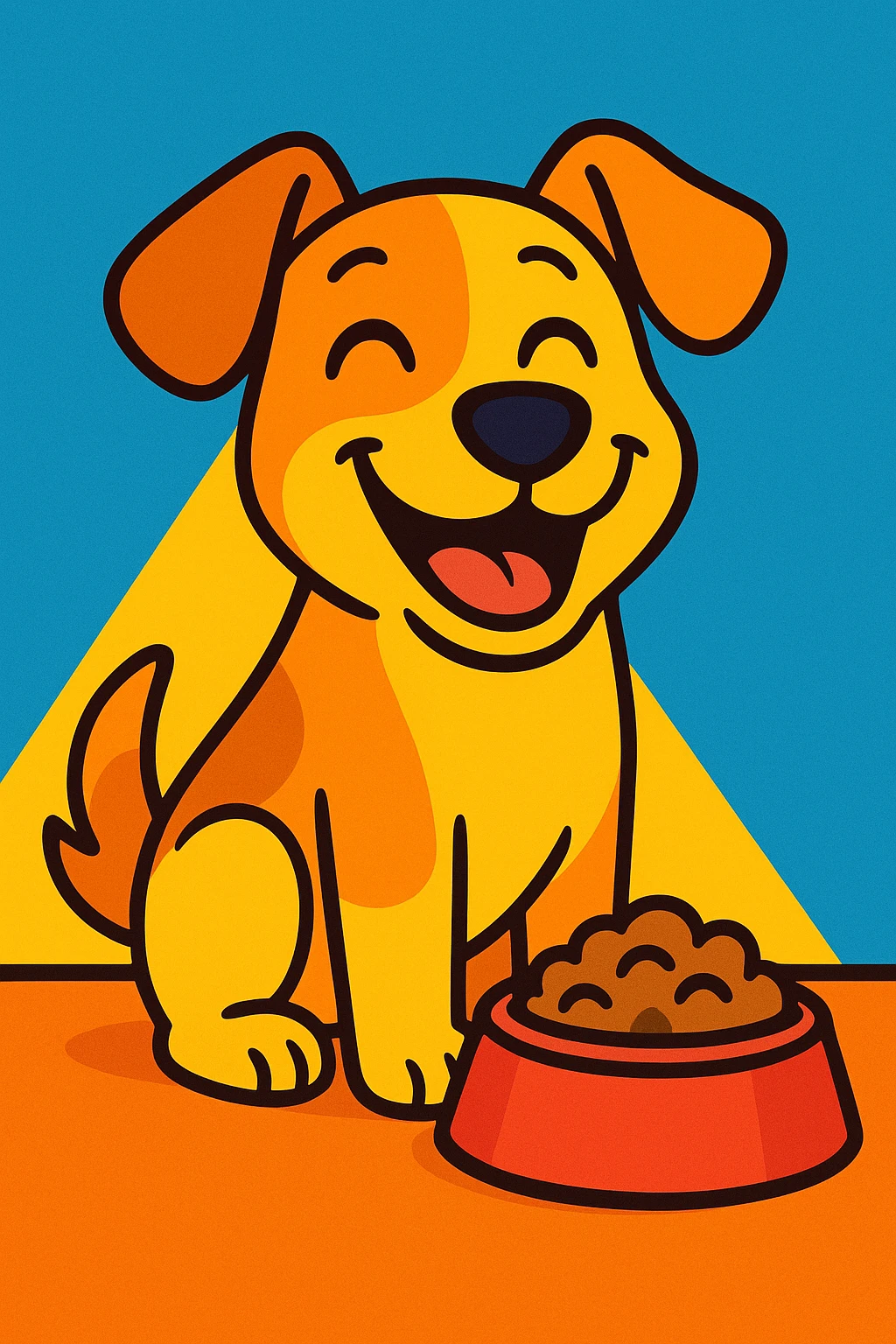 smiling dog with food bowl, vibrant toon style, charming and cute, friendly expression emoji