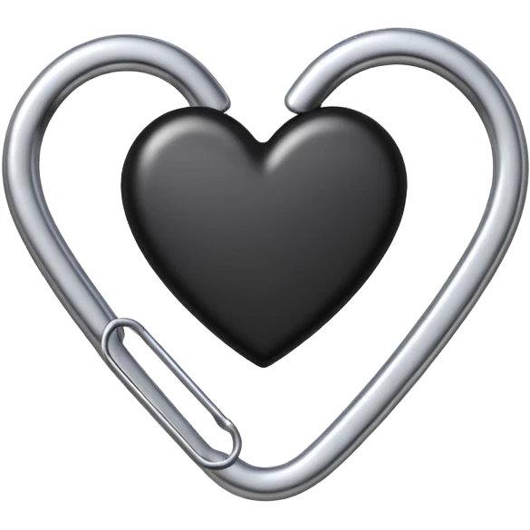 one silver paper clip with a black heart in the middle emoji
