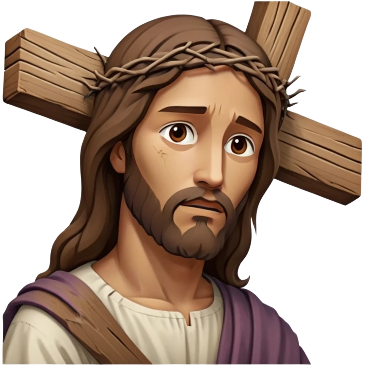 Jesus carrying the cross, focus on face and cross emoji