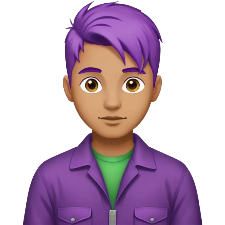 Man with purple hair in a green jumpsuit emoji