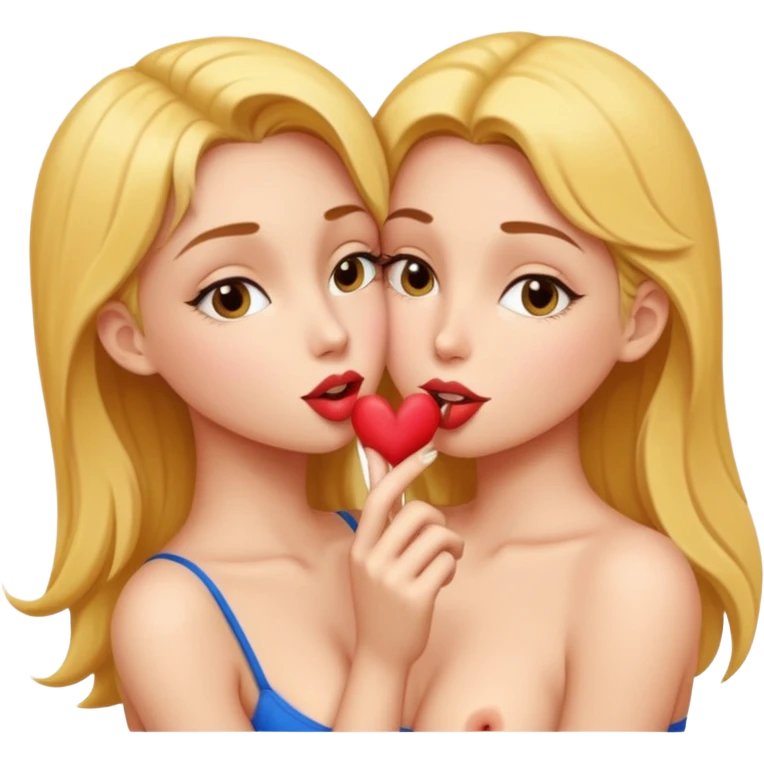 Sexy slim girl with naked big boobs kissing penis emoji