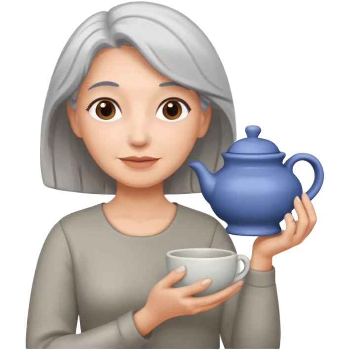Woman with grey hair with ceramics emoji