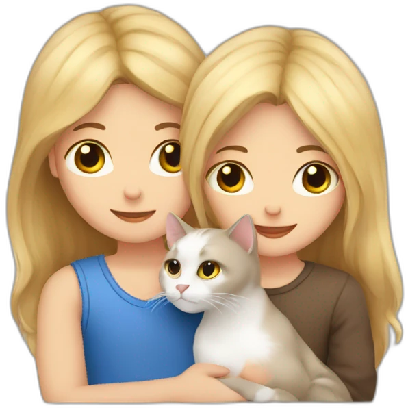 blonde-haired girl and brown-haired boy cuddling a cat emoji