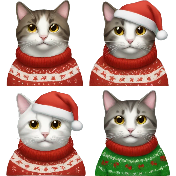 four cats wearing Christmas sweaters emoji