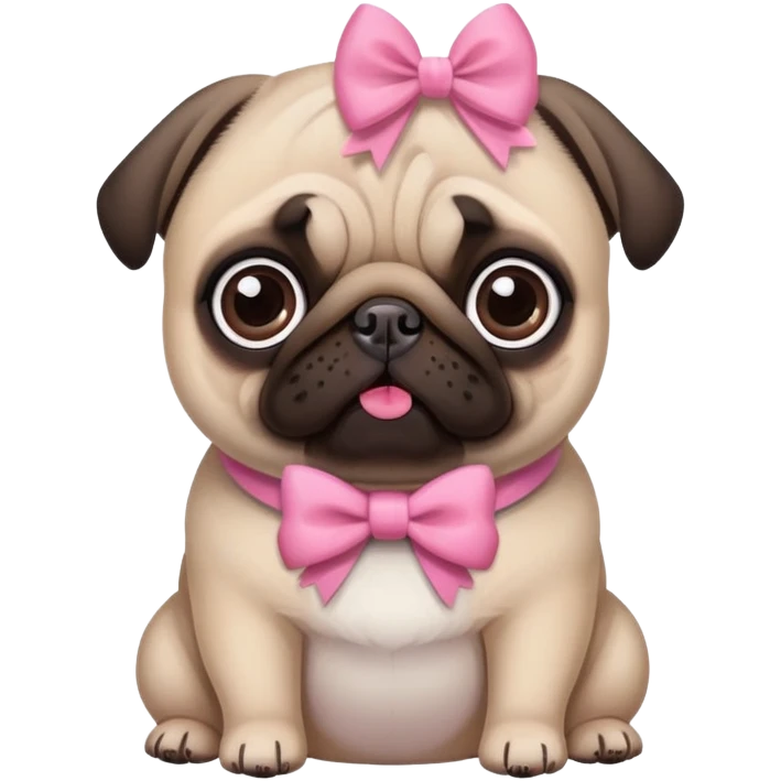 A pug with a pink bow emoji