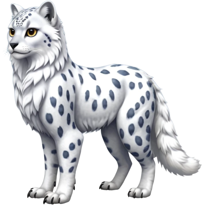 Realistic wild natural elegant pretty beautiful handsome shiny colorful furry 4-legged digitigrade snow-leopard-snowy-owl-arctic-fox-gryphon-griffin-albino-lion-fusion-hybrid-fursona-furry-animal-creature, full body, hyper-realism, long tufted tail emoji