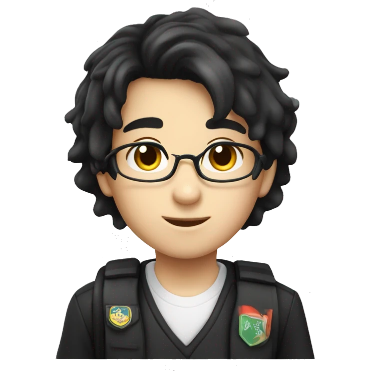 Boy student black hair wear uniform no carry bag emoji