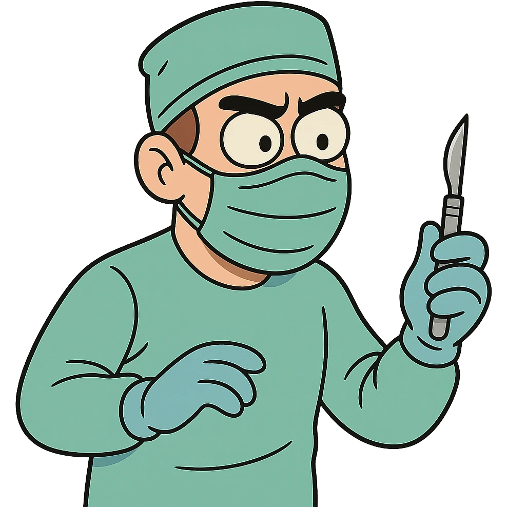 cartoon surgeon wearing mask and holding scalpel, bright colors, simple background emoji
