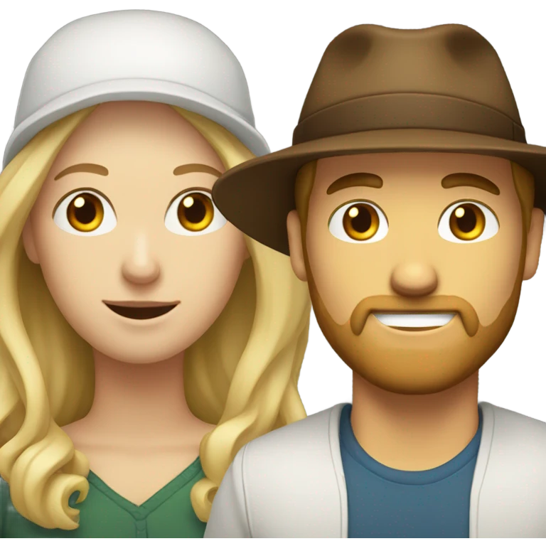 White male  wearing a hat with a beard and brown hair, white female with short blonde hair  emoji