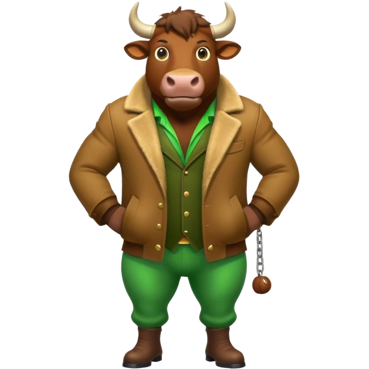 Big green bull full body with brown jacket and big nuts emoji