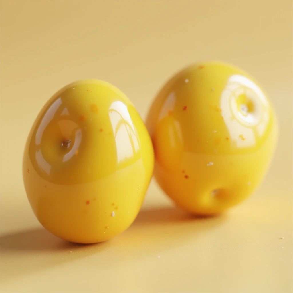 two yellow fat cells (adipocytes) hyperrealistic 3d, no background, viewed from another angle emoji