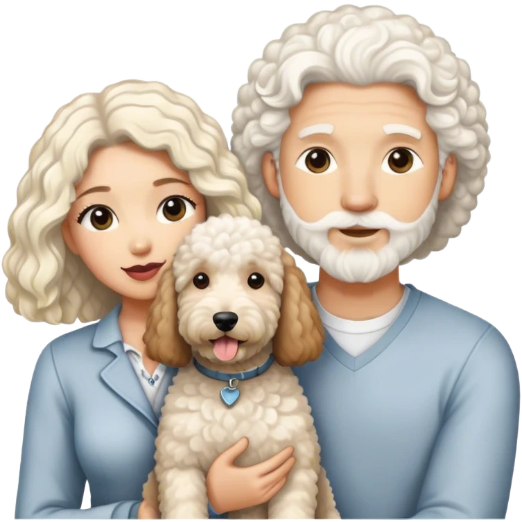 Goldendoodle and sheepadoodle with man and woman emoji
