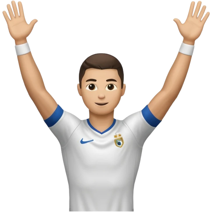 Cristiano Ronaldo inspired emoji, performing signature 'Sii' celebration, arms outstretched emoji