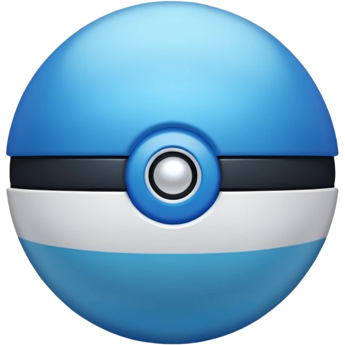 blue pokeball emoji, top half is a more saturated blue, bottom half is white, black stripe, with a white sheen, with a pearlescent finish, with a crack effect emoji