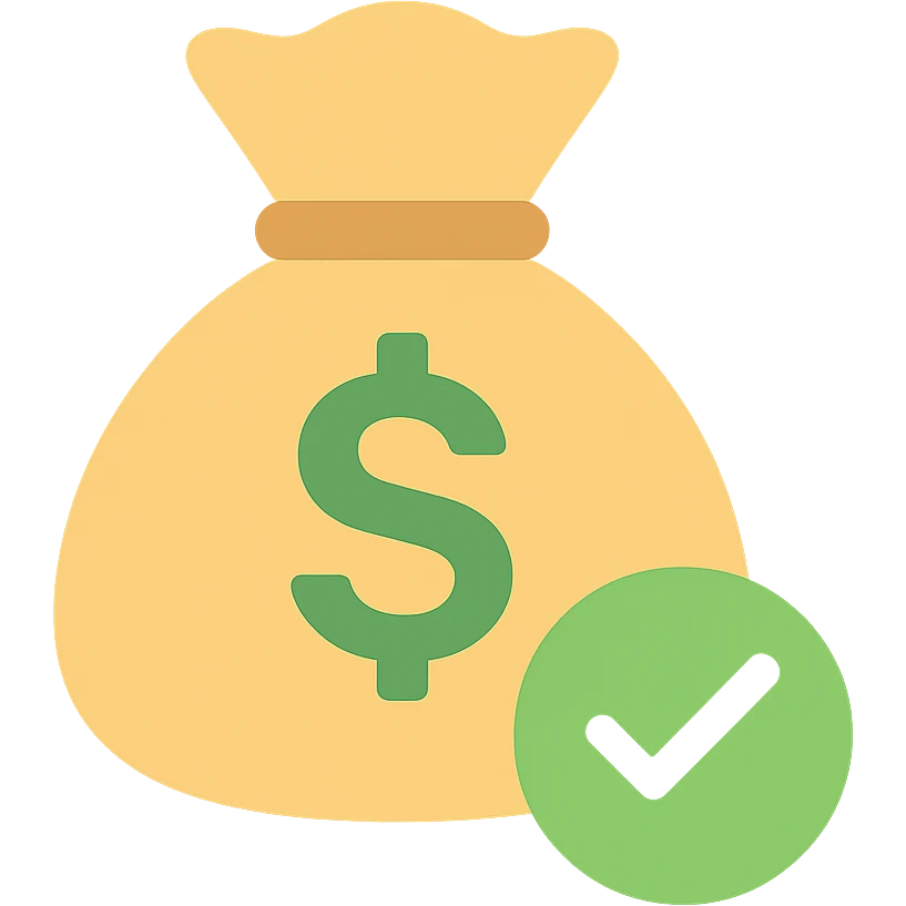 money bag with a green check mark badge in the lower right corner emoji