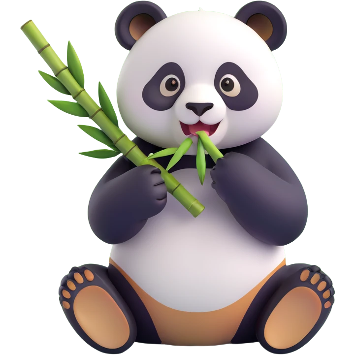 panda eating bamboo in forrest background, close up pose emoji