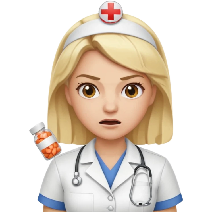 angry blonde nurse with pills emoji