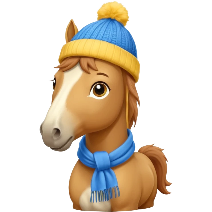 a fabulous funny winter horse in a yellow hat with a blue scarf emoji