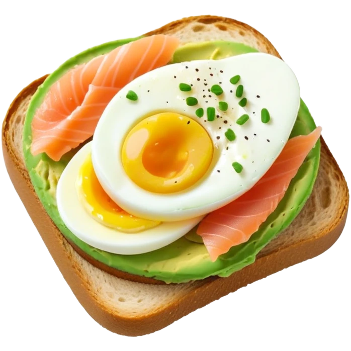 avocado on sourdough toast with soft boiled egg and smoked salmon emoji