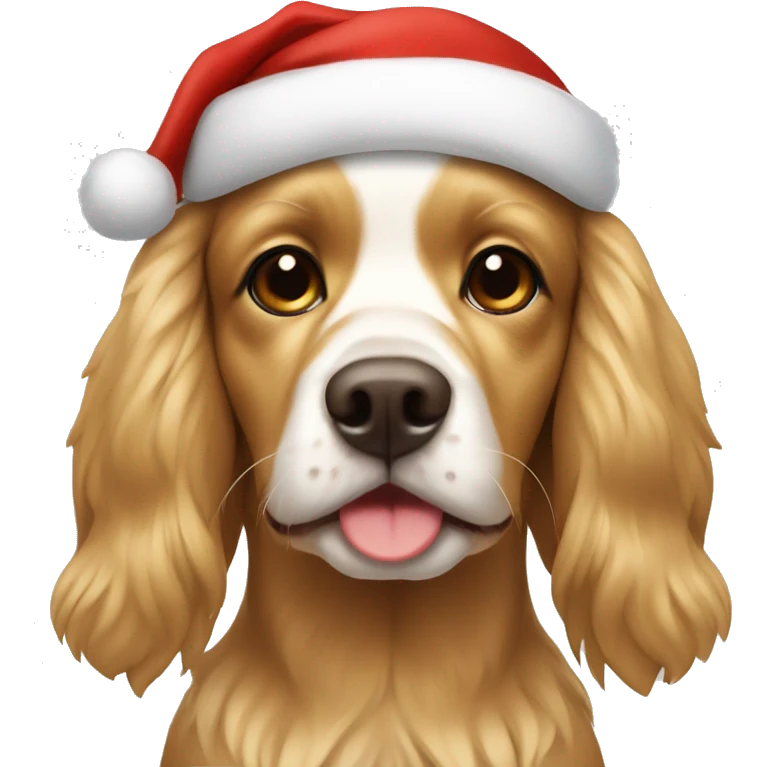 Golden spaniel with Santa hat emoji
