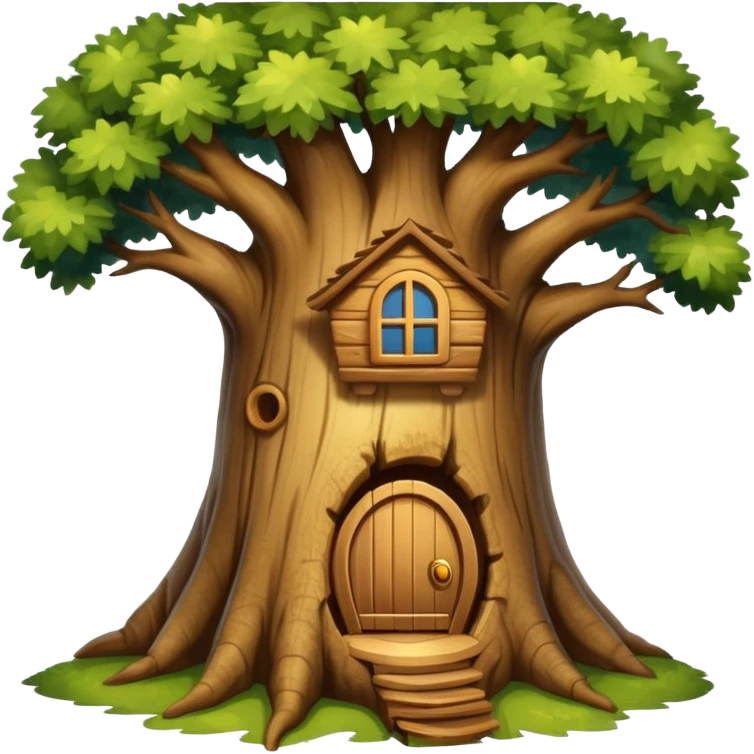 house inside a large oak tree trunk emoji