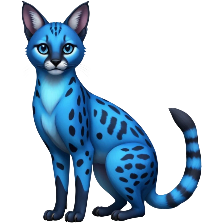 Realistic wild real life dark neon-blue caracal-serval-civet-genet-hybrid-animal-fusion photo IRL outside (full body) emoji