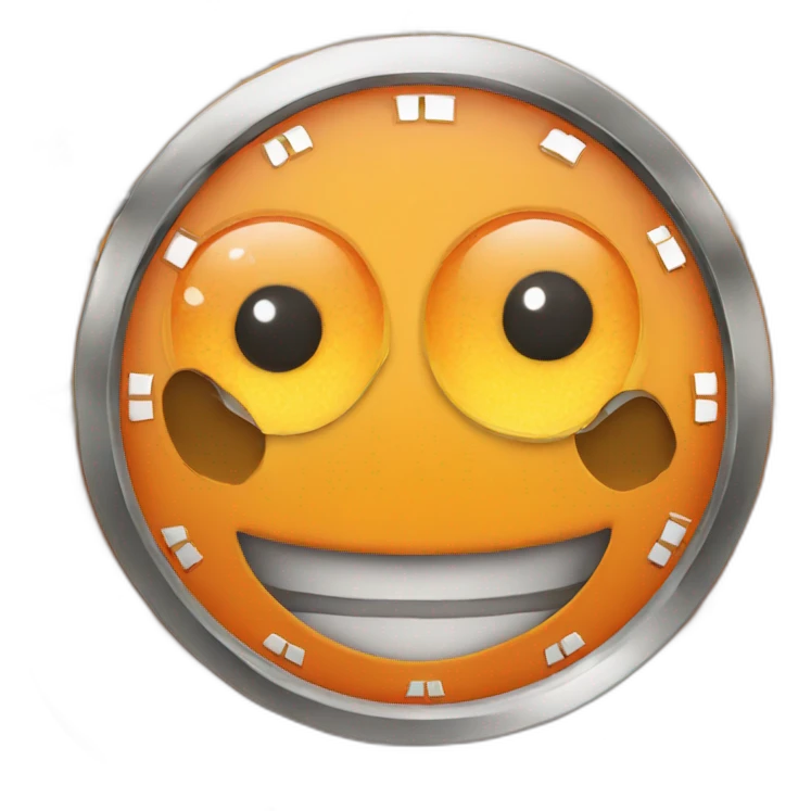 orange clock with eyes and mouth smiling emoji