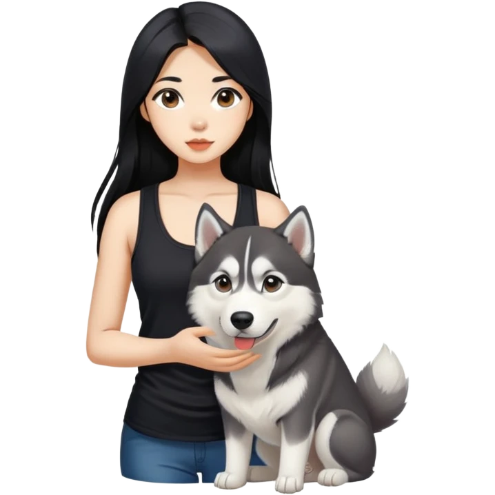  asiatic girl in the black tank top with long black  hair and a husky emoji