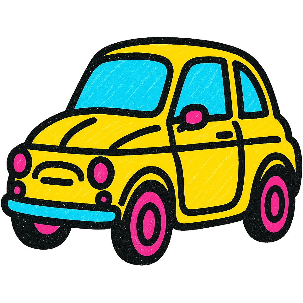 Fiat 500 car icon, colorful and playful style emoji