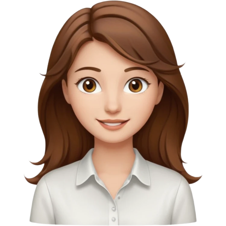 girl with flowing brown hair, white shirt, long eyelashes, pretty face emoji