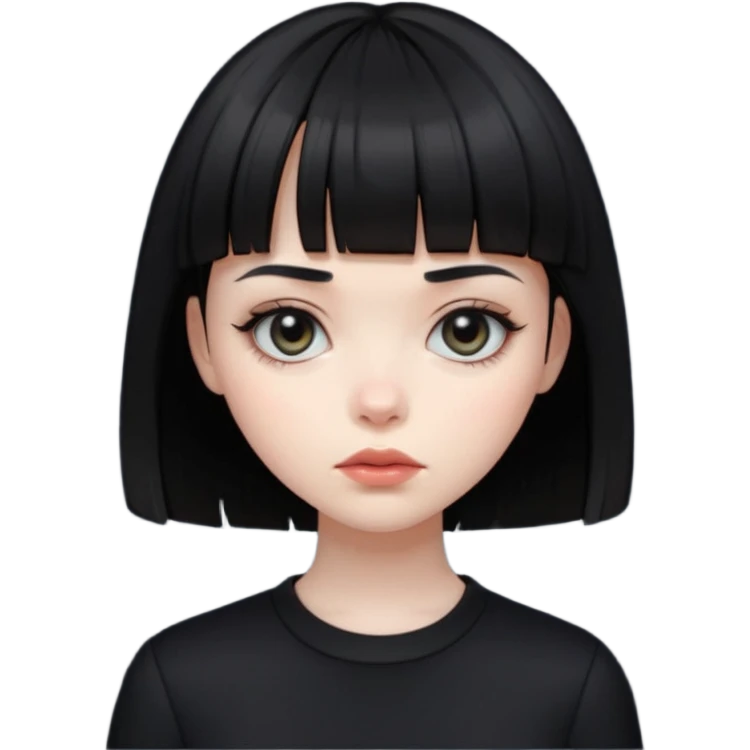 create an image of a girl with short hair and bangs, wearing black clothes deducing that she is a vampire emoji
