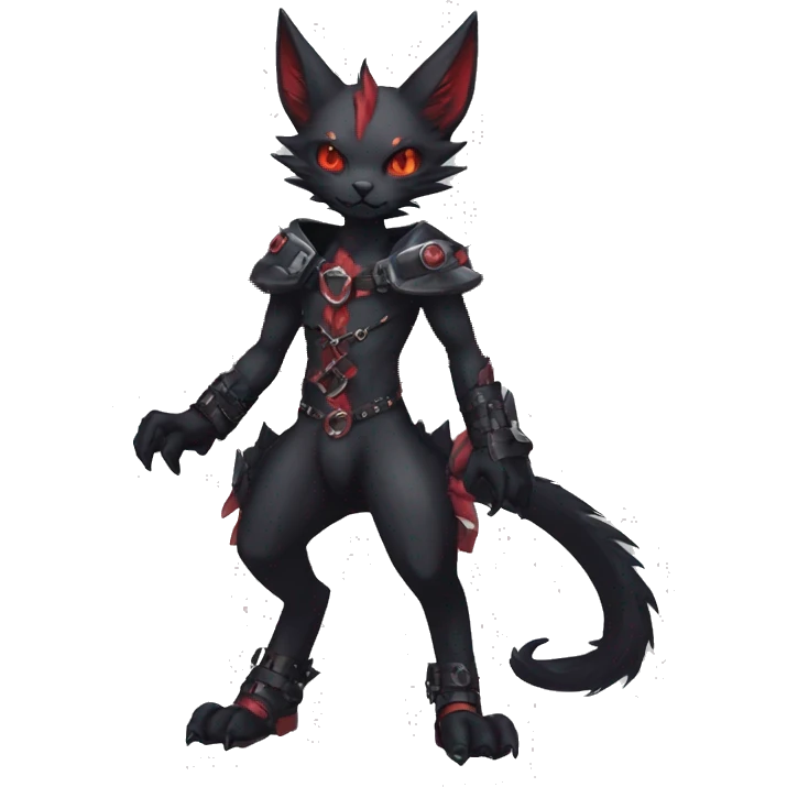 cool edgy black punk red ethereal fantasy nargacuga-bat-cat-Fakemon collar harness full body emoji