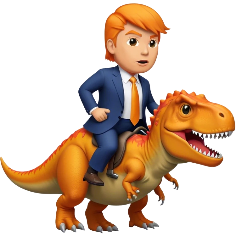 Donald Trump riding wild T-rex emoji