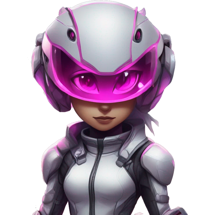 White, Chibi, White body, Anthro-Sona-Lizard-Alien-Salazzle-Mew-Fakémon, with pink eyes, with a futuristic visor-helmet, techwear-cyberpunk suit, Full Body emoji