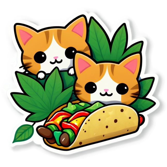 Cannabis leaf kawaii style and kittens eating tacos kawaii style  emoji