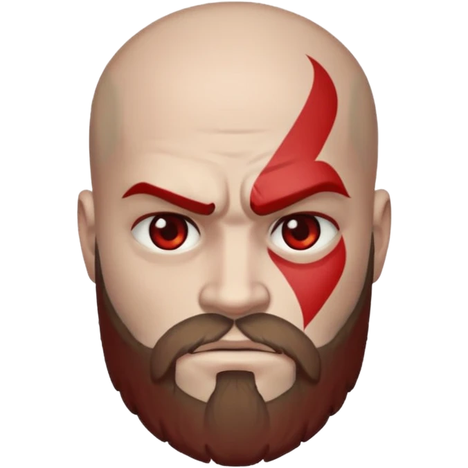 Kratos depicted as an Android emoji, with a stern face, red tattoo, and beard, in a clean, minimal, flat Android emoji style emoji